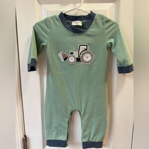 Abby & Evie Green Tractor Romper